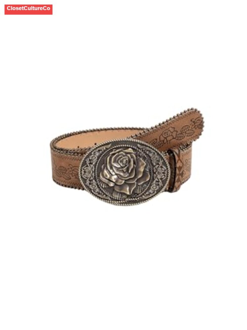Verdusa Women's Floral Embroidery PU Leather Belt with Pin Buckle